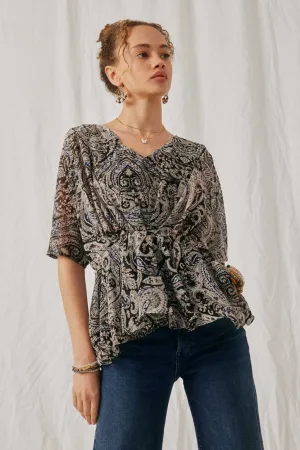 Paisley Print Dolman Peplum Top