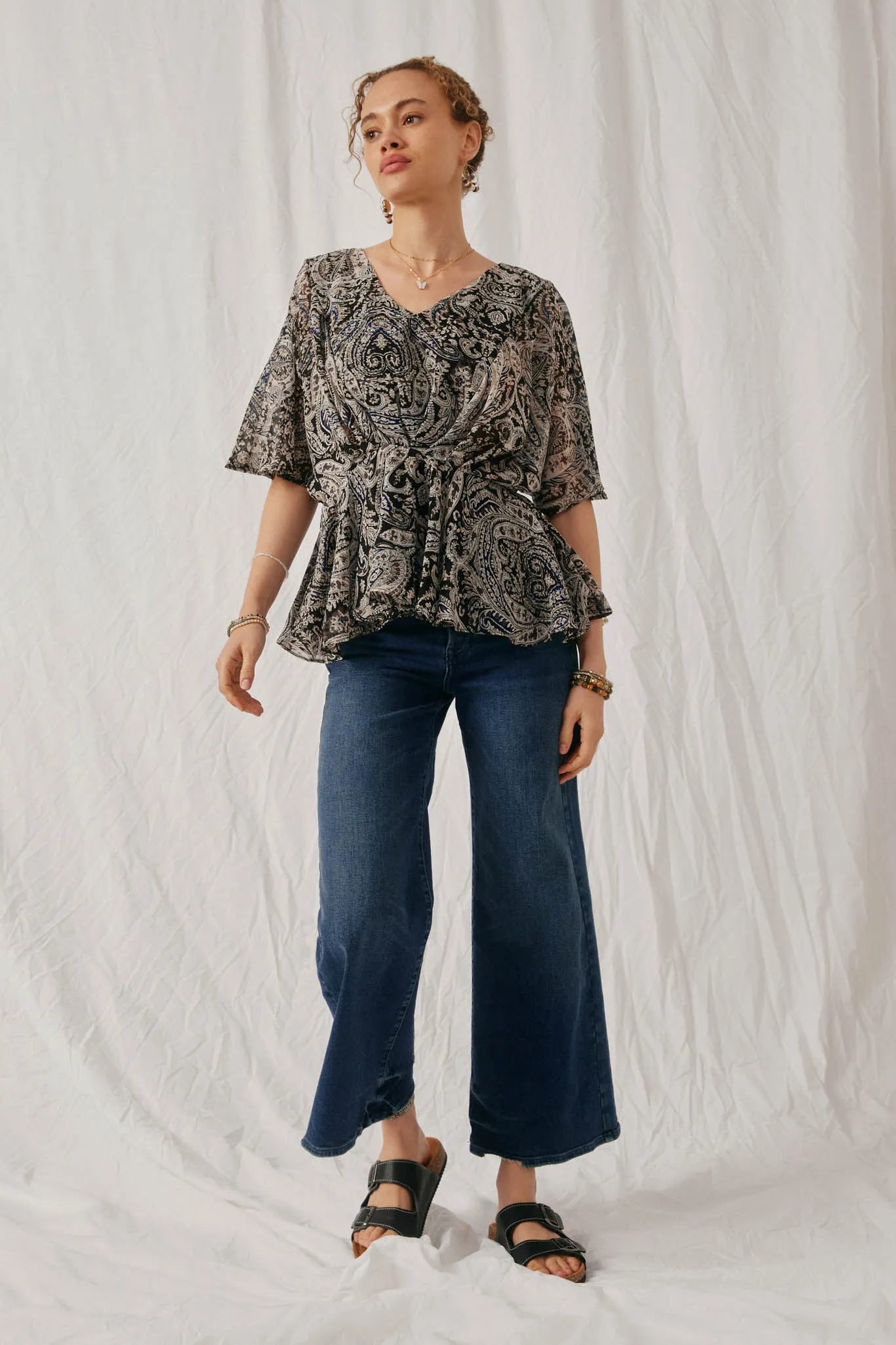 Paisley Print Dolman Peplum Top