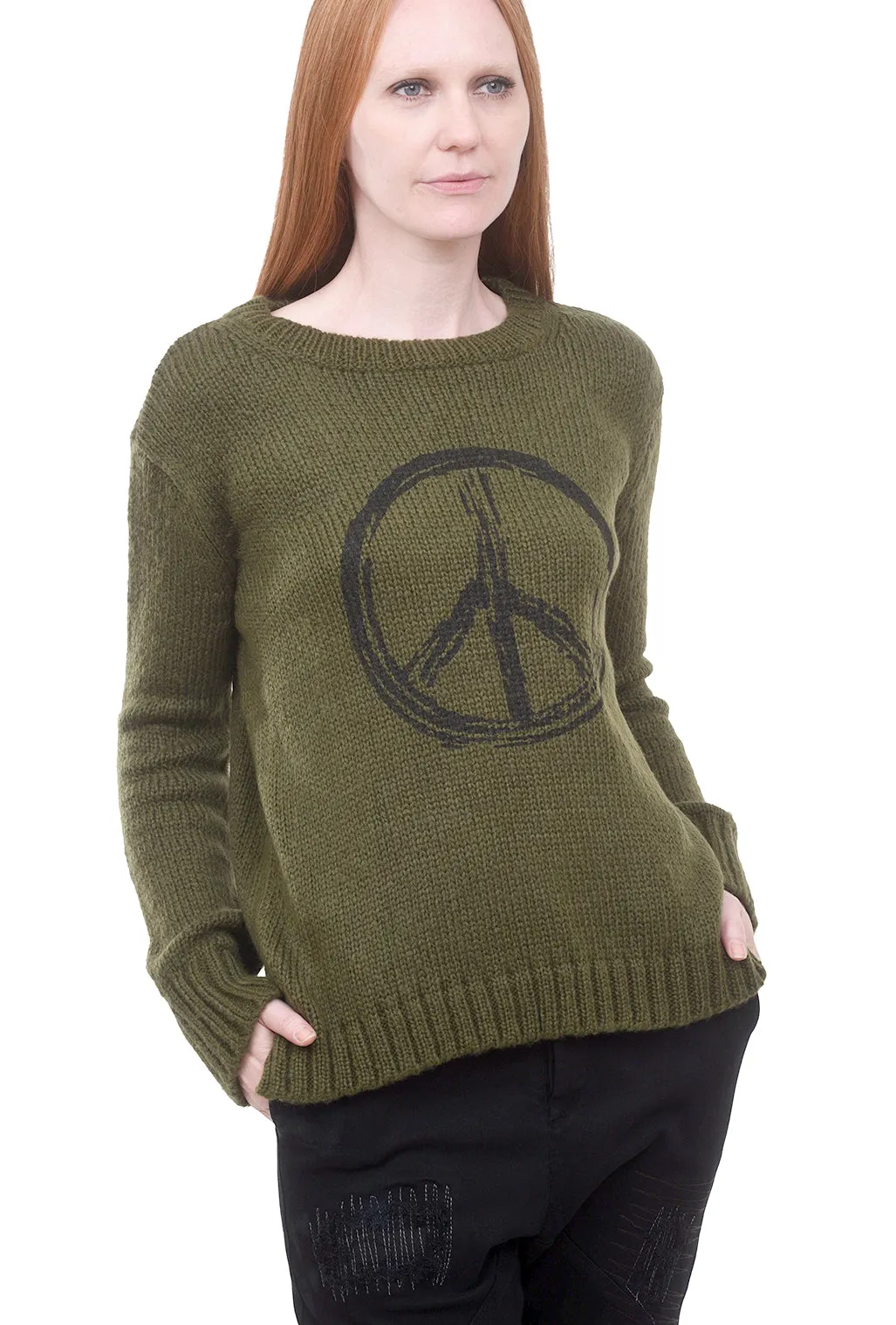 Peace Sign Crew Sweater, Green