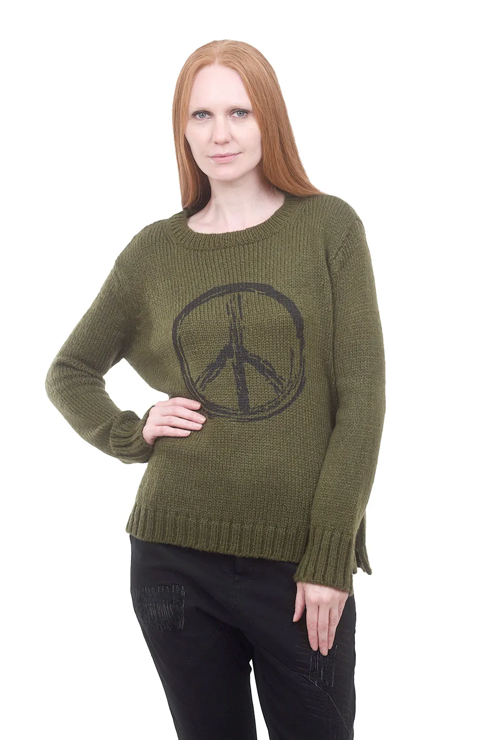 Peace Sign Crew Sweater, Green