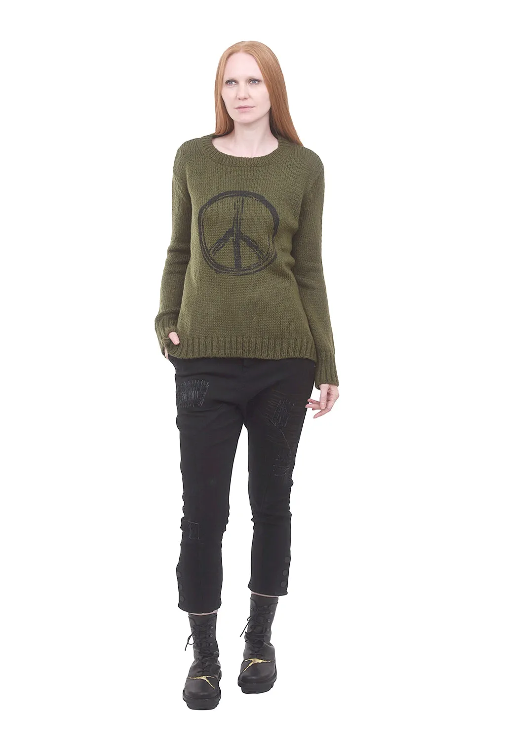 Peace Sign Crew Sweater, Green