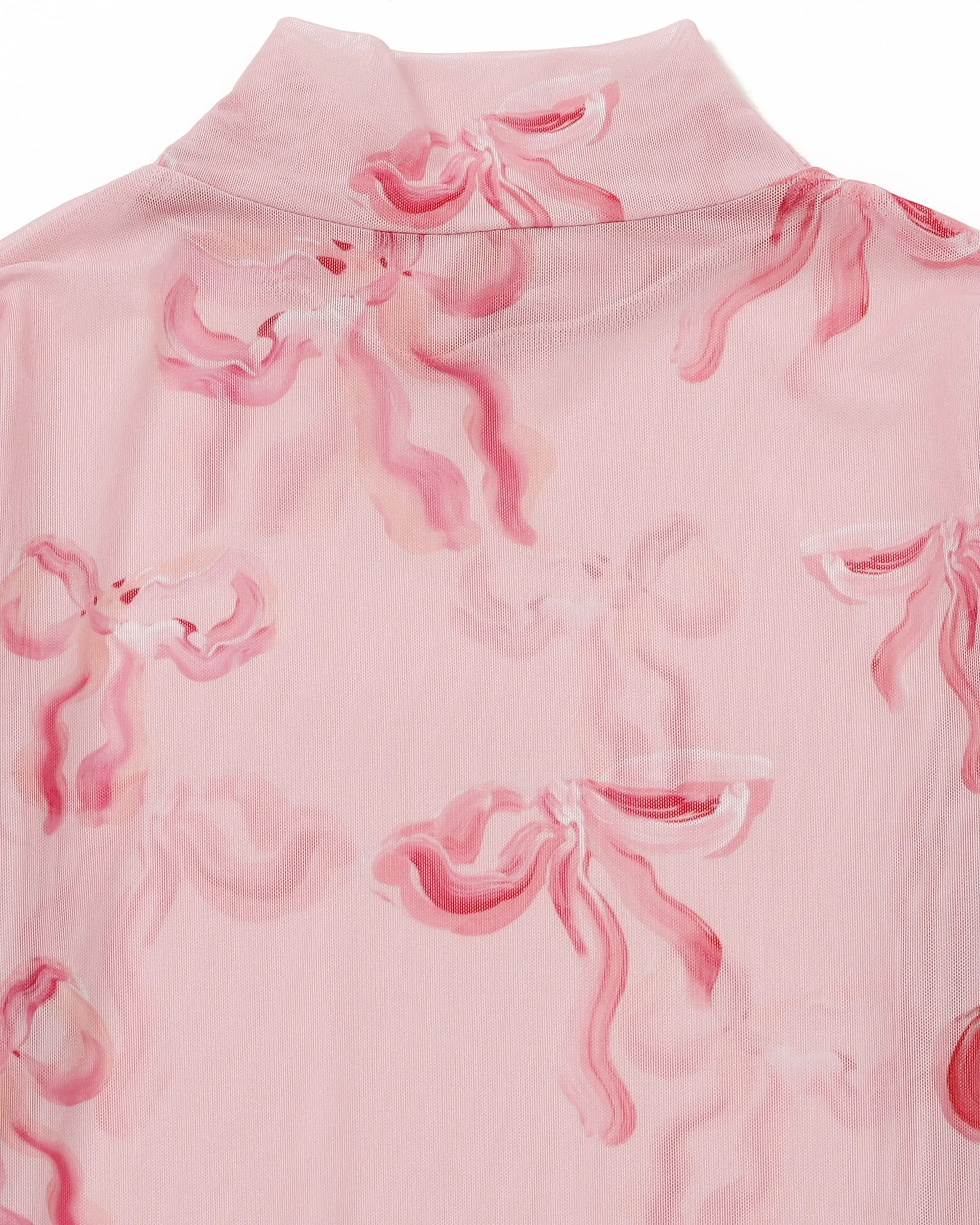 Pink base ribbon see-through tops (High neck)