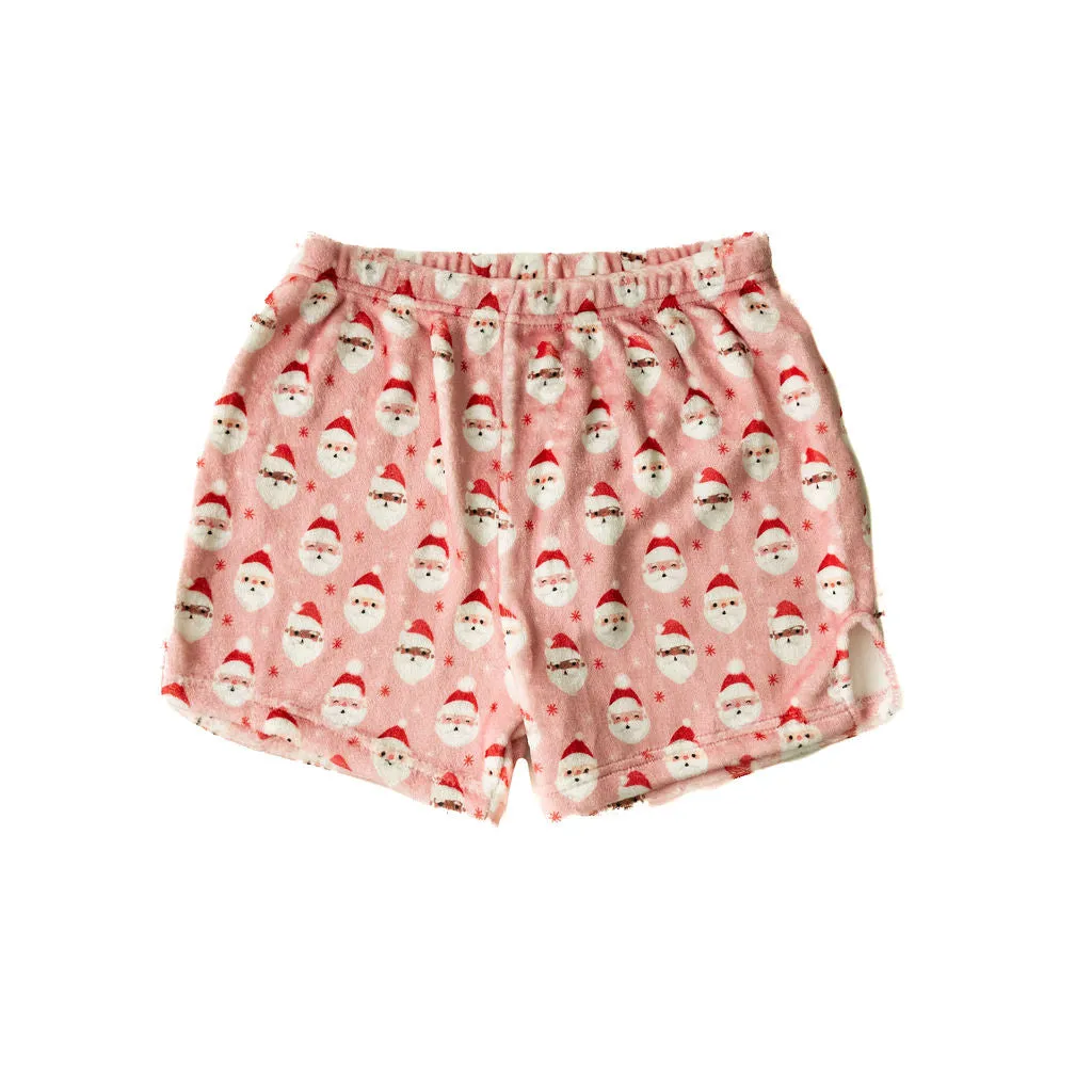 Plush Shorts-Vintage Santa Pink