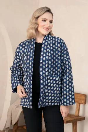 Quilted Jacket - Navy Print