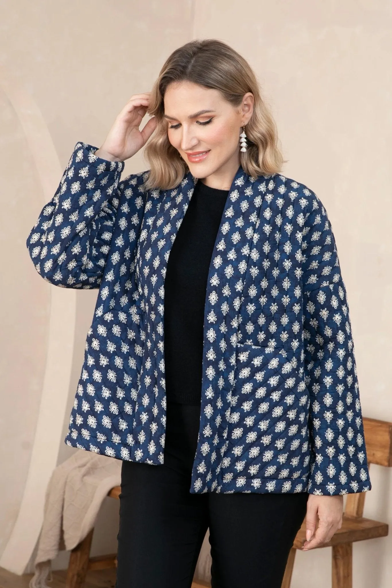 Quilted Jacket - Navy Print