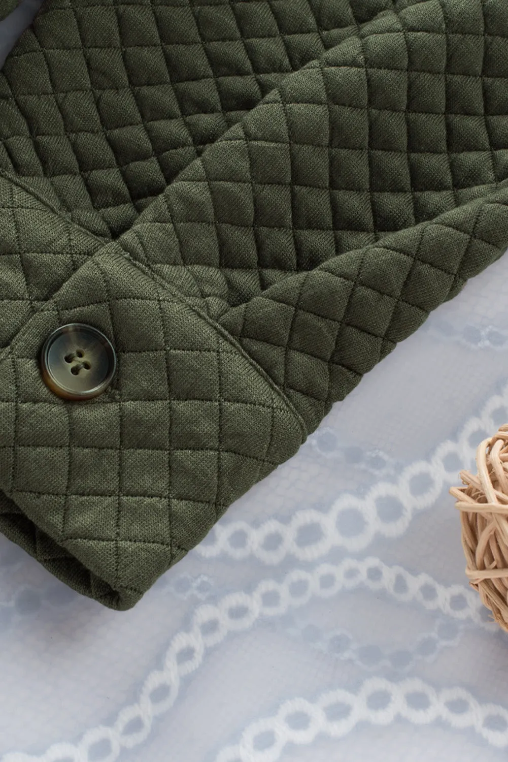 Retro Quilted Flap Pocket Button Shacket