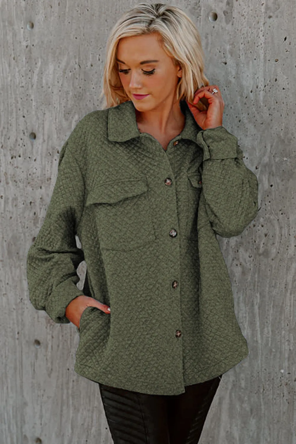 Retro Quilted Flap Pocket Button Shacket