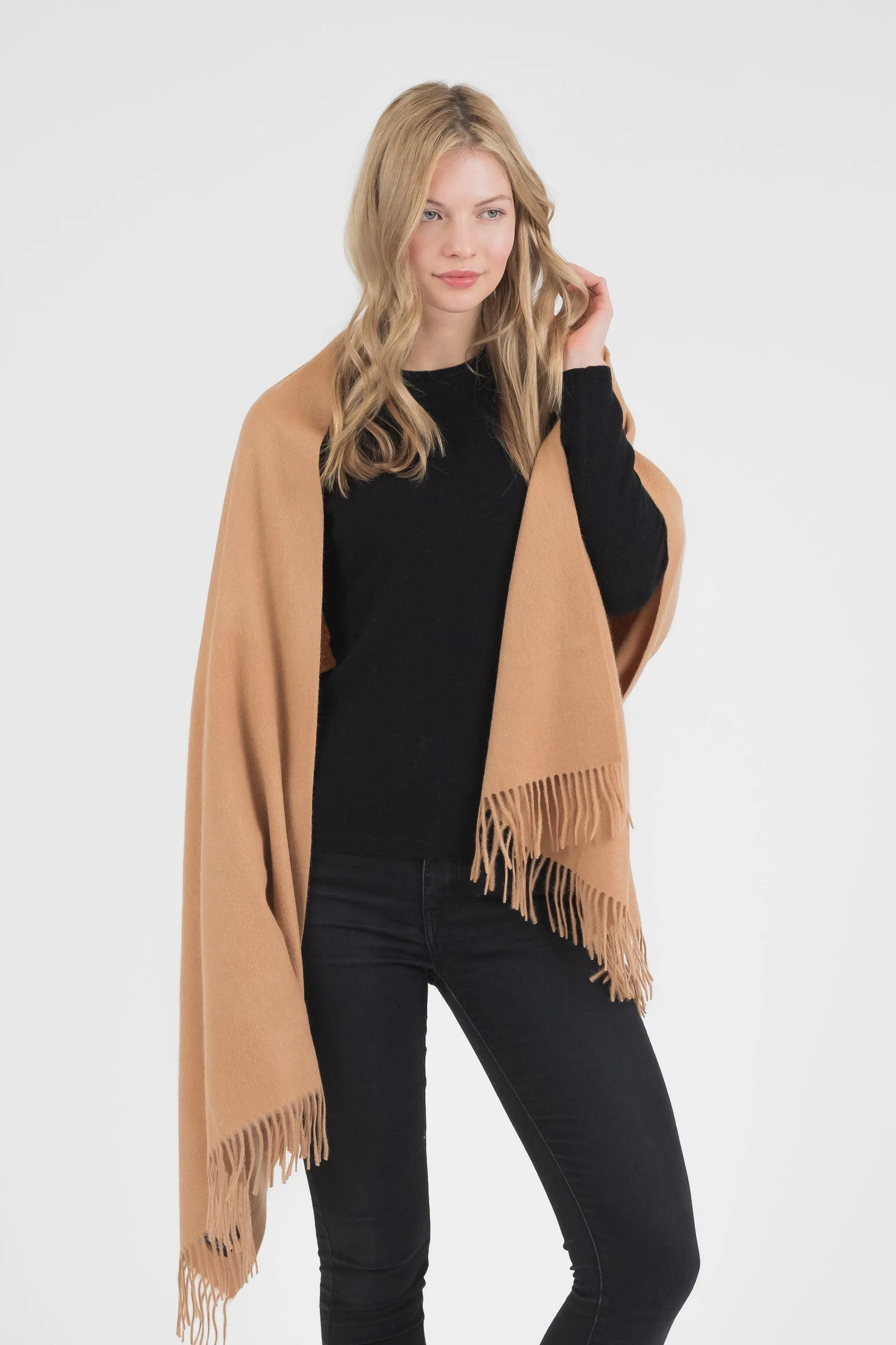 Solid Cashmere Stole - Dark Camel