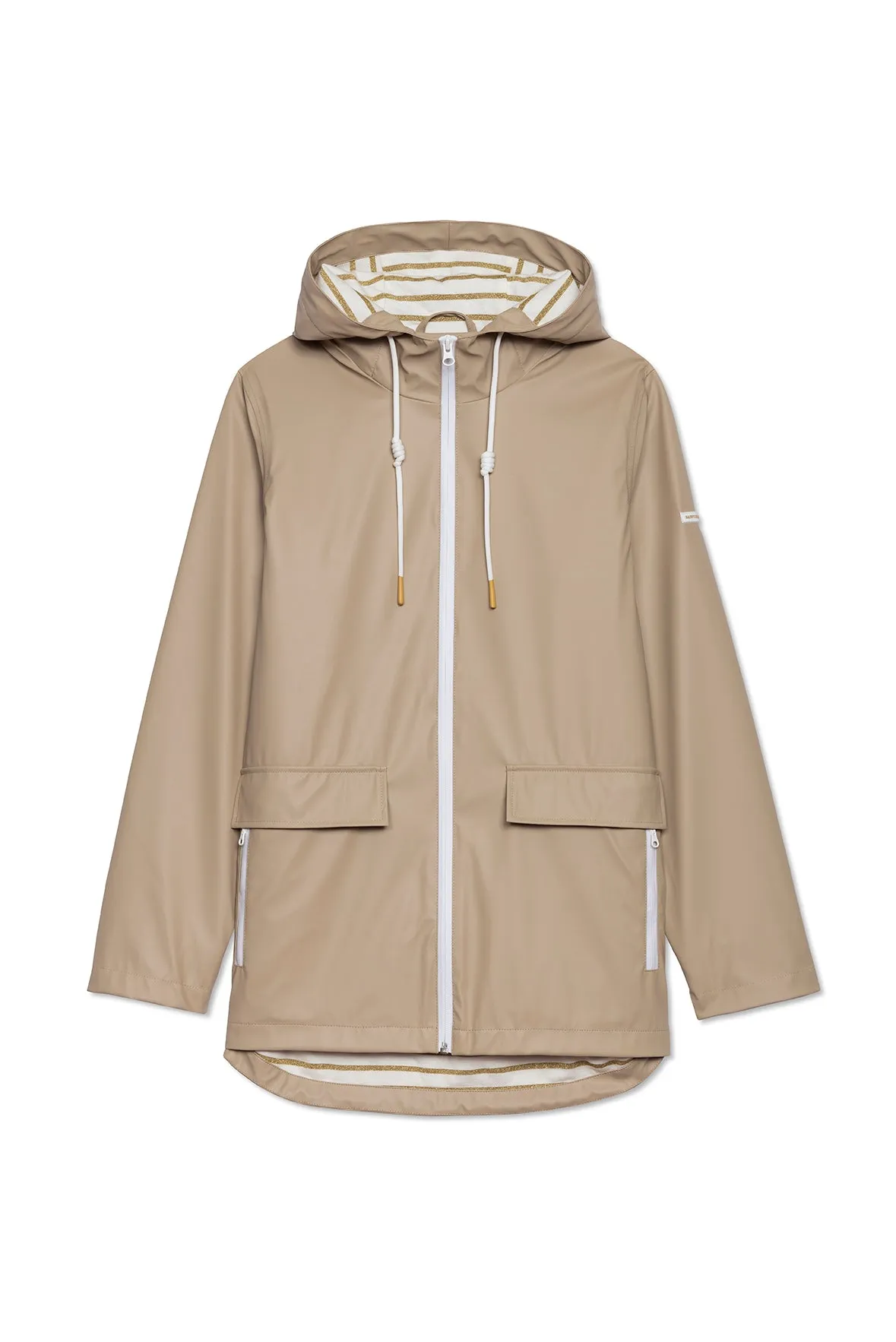 ST GABRIELLE - Waterproof Patterned Rain Jacket with Fancy Drawstrings (OATMEAL)