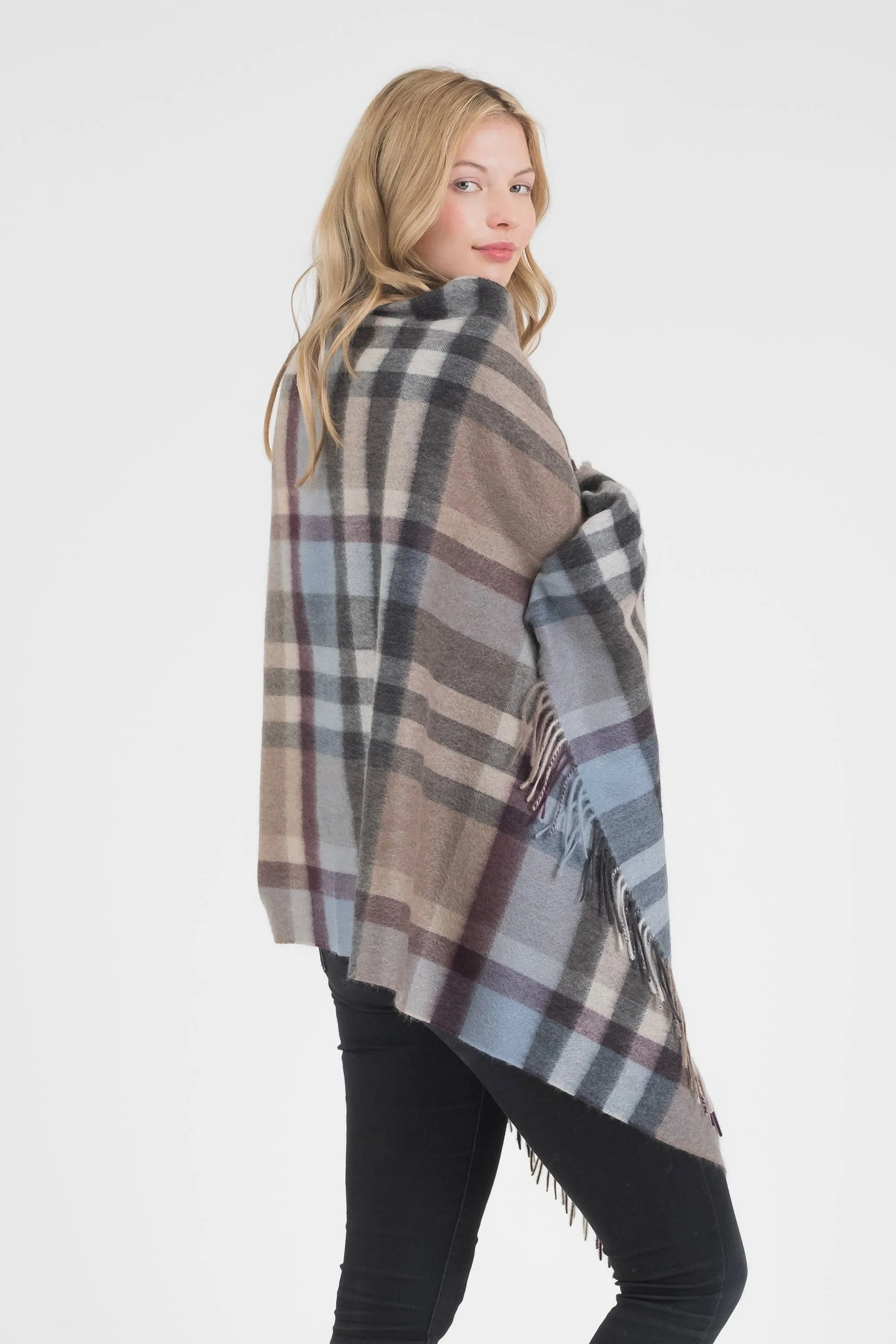 Tartan 2 Cashmere Stole - Blue Taupe