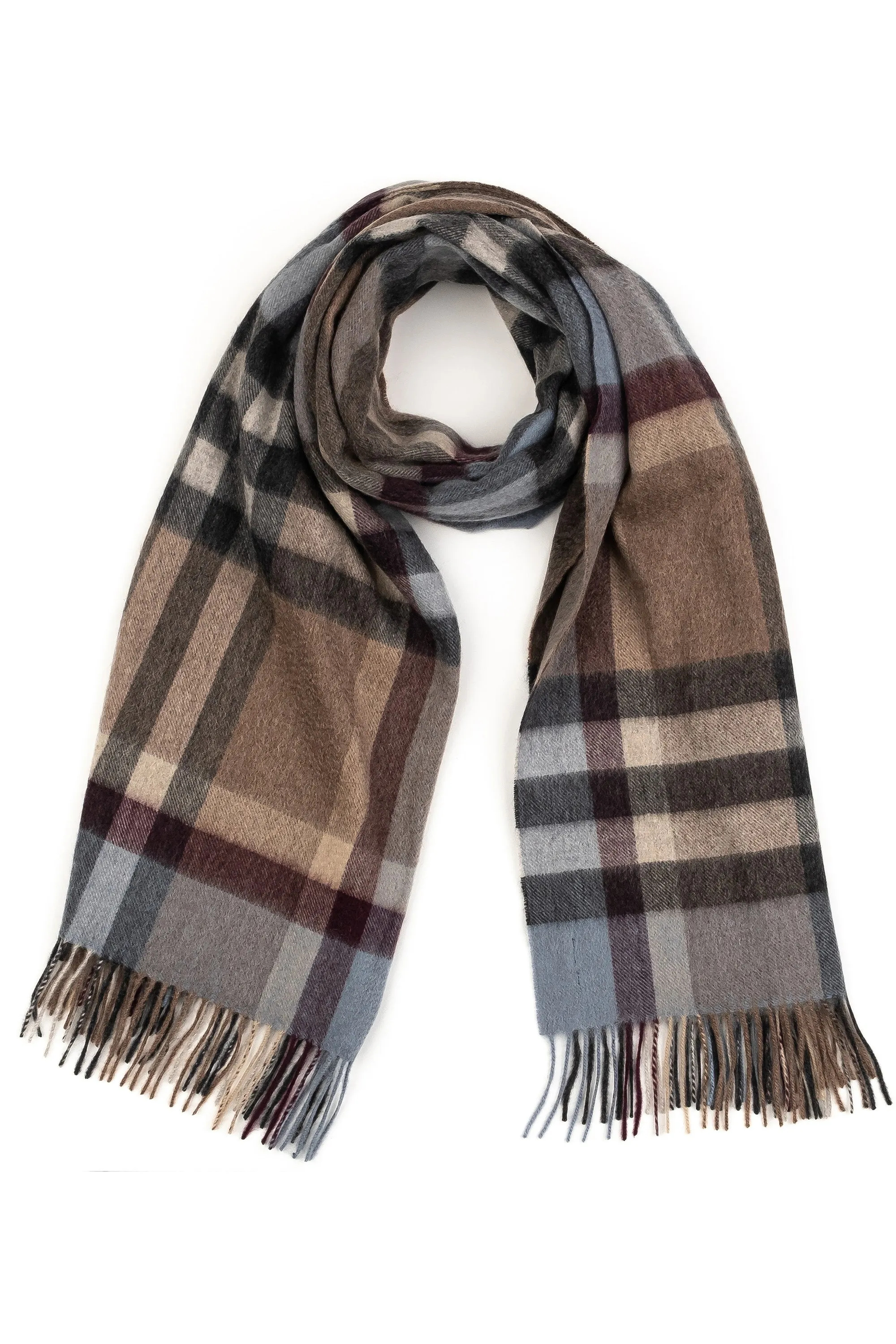 Tartan 2 Cashmere Stole - Blue Taupe