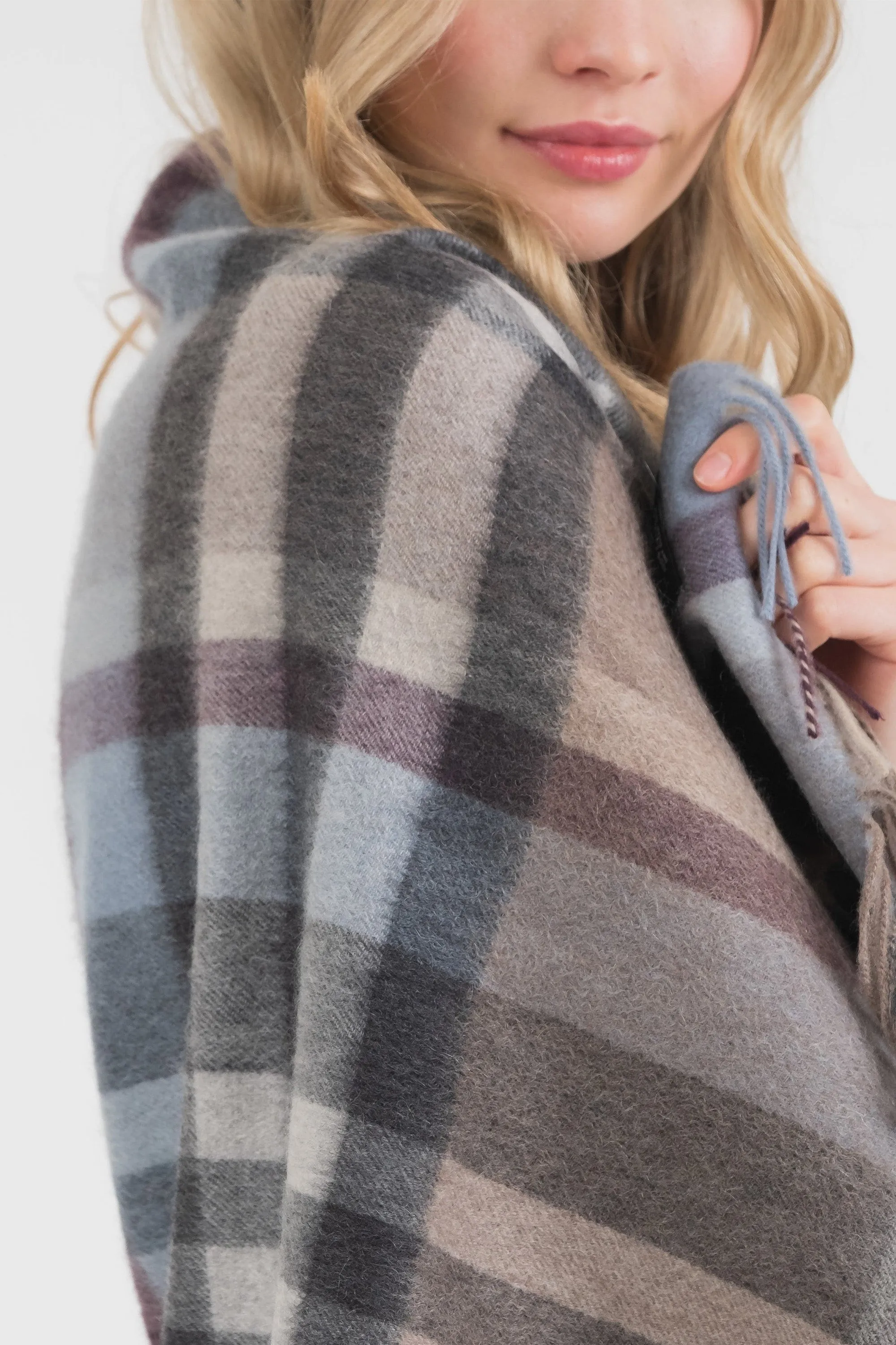 Tartan 2 Cashmere Stole - Blue Taupe