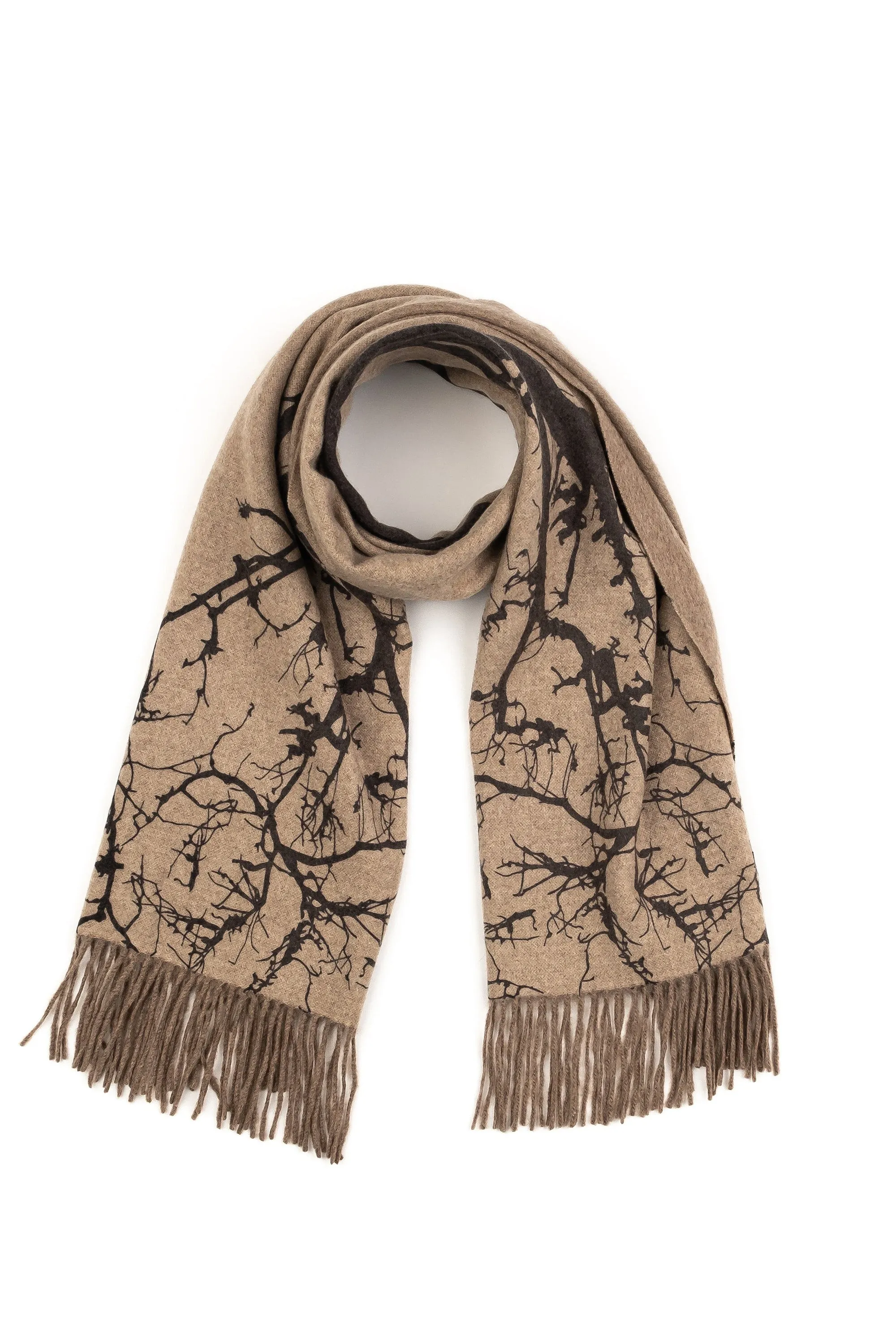 Tree Print Cashmere Double Sided Stole - Beige