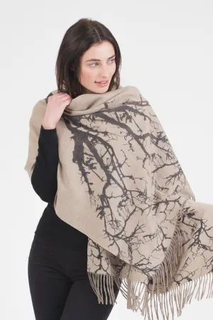 Tree Print Cashmere Double Sided Stole - Beige