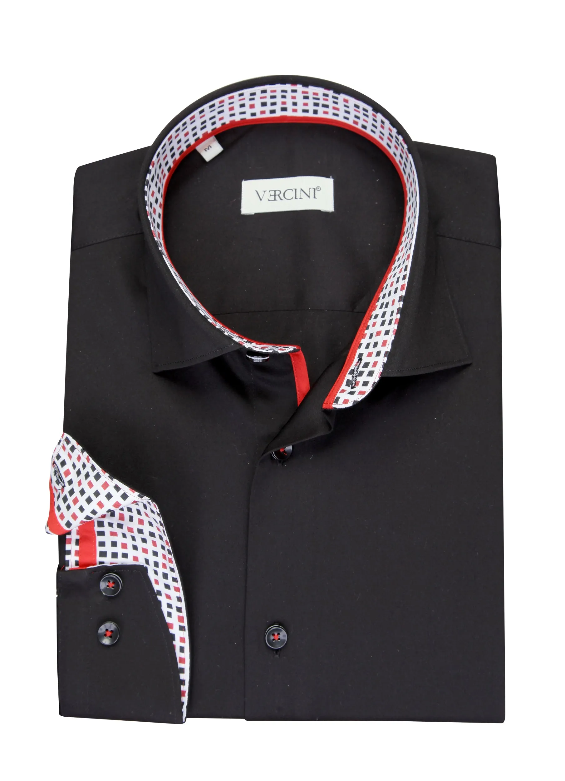 Vercini Chic Black Dress Shirt with Contrast Inner Collar