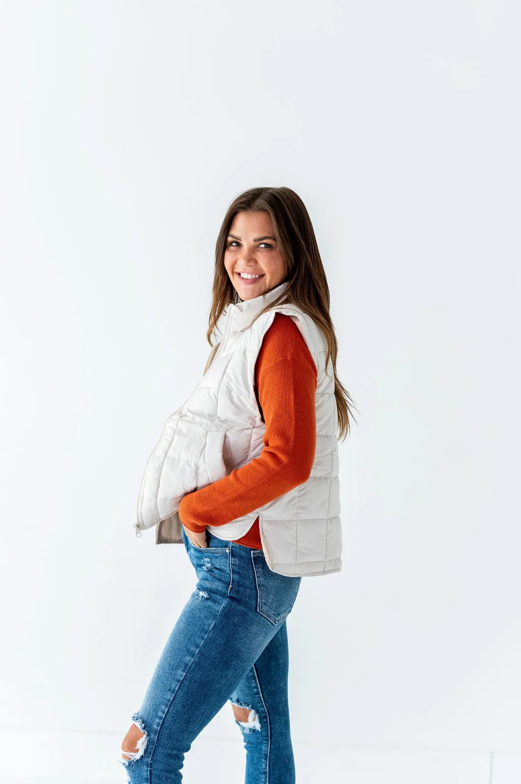 Westwick Puffer Vest in Ecru