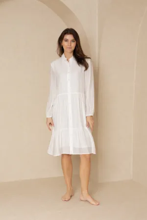 White Button Down Tiered Dress