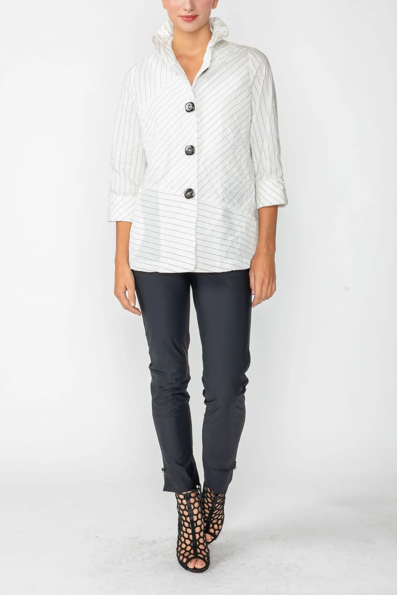 White Crush Stripe High Neck Jacket