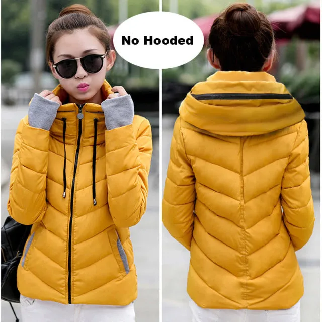 Wjczt 2022 Winter Jacket women Short Womens Parkas Thicken Outerwear solid hooded Coats Zipper Female Slim Cotton padded basic tops