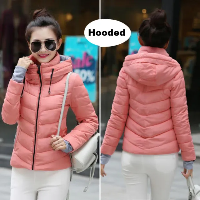 Wjczt 2022 Winter Jacket women Short Womens Parkas Thicken Outerwear solid hooded Coats Zipper Female Slim Cotton padded basic tops