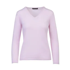 Women's V-Neck Cashmere Sweater in Baby Pink